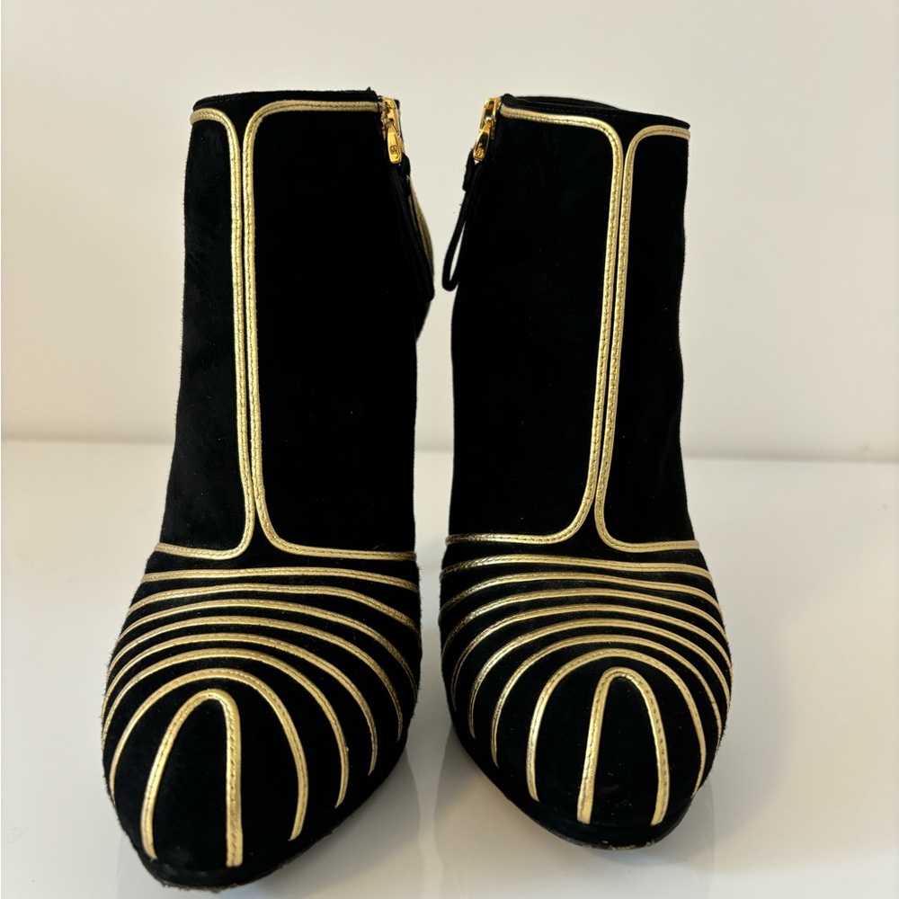 Sergio Rossi Elegant Black and Gold Women's Suede Ankle Boots